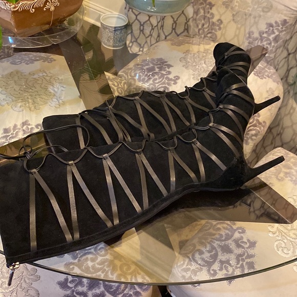Leather open toe lace up boots. Never worn. - Picture 2 of 4